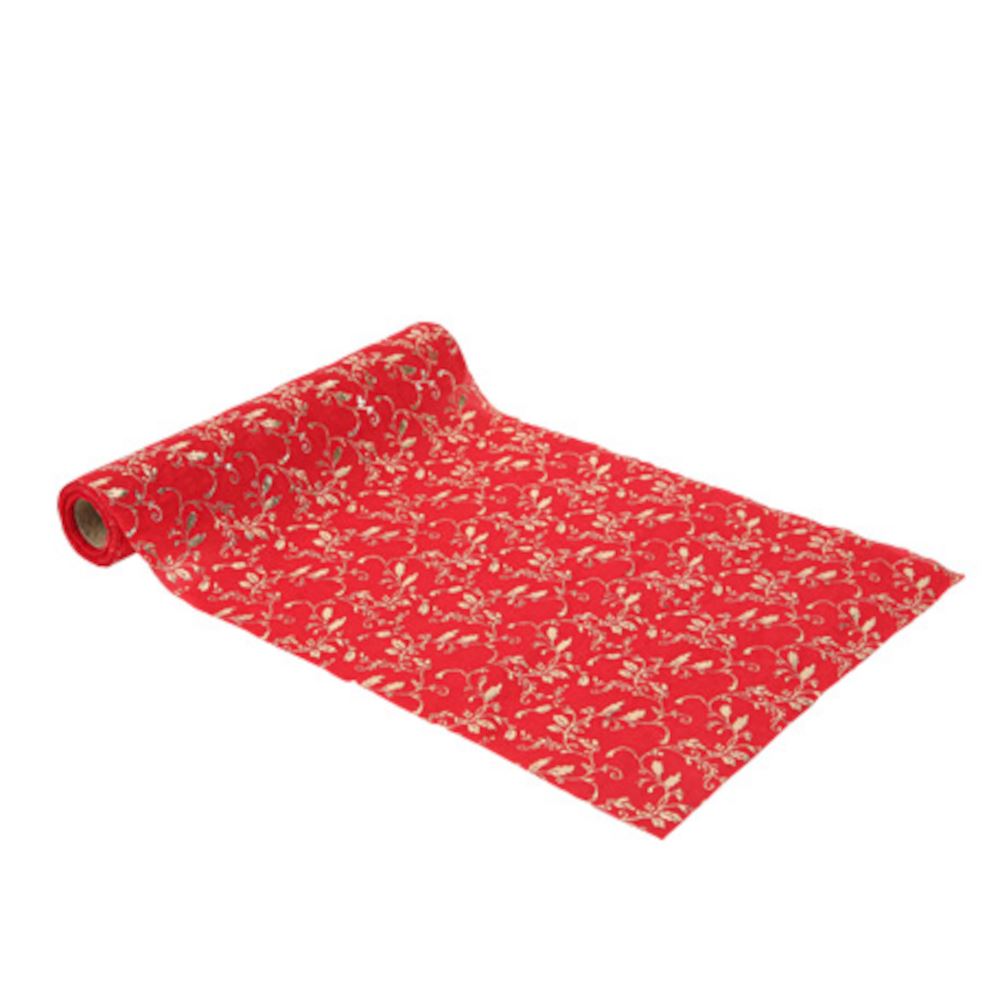 red-and-gold-muslin-vine-flowers-material-table-runner-28cm-x-3m|94195|Luck and Luck| 4