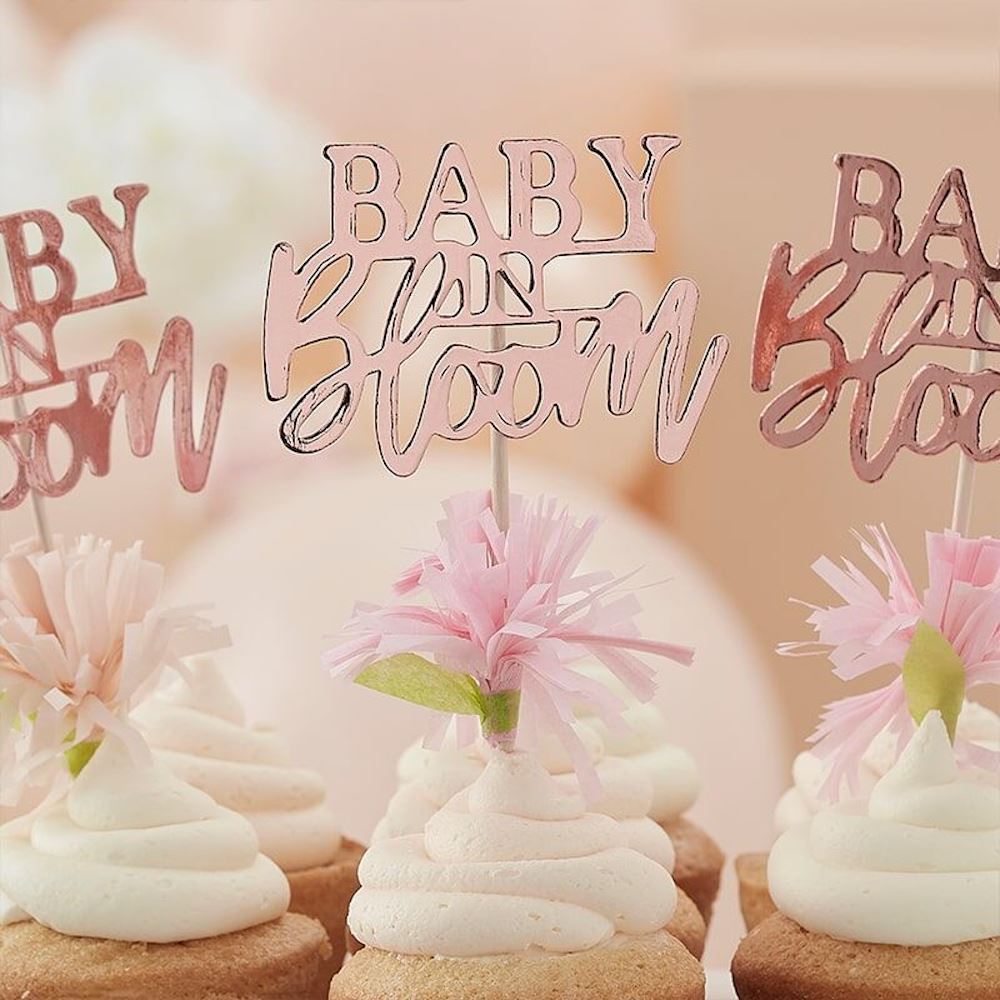 baby-in-bloom-cupcake-toppers-foiled-with-paper-flowers-x-12|BL-108|Luck and Luck| 1