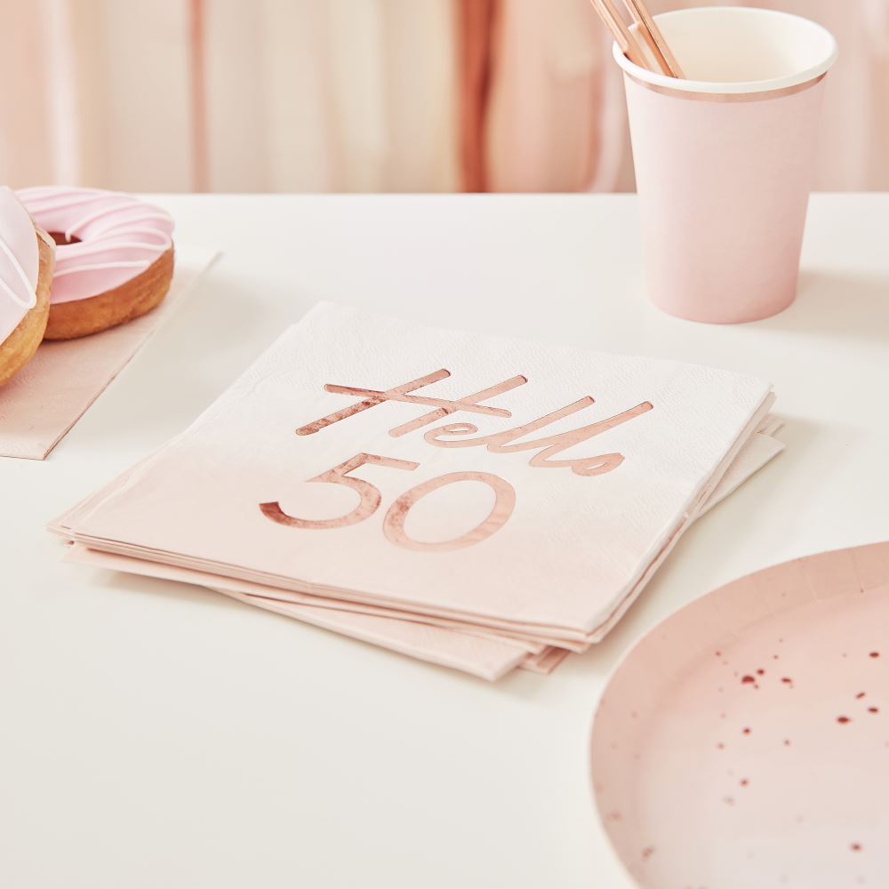 hello-50-rose-gold-paper-party-napkins-50th-birthday-napkins-x-16|MIX137|Luck and Luck| 1