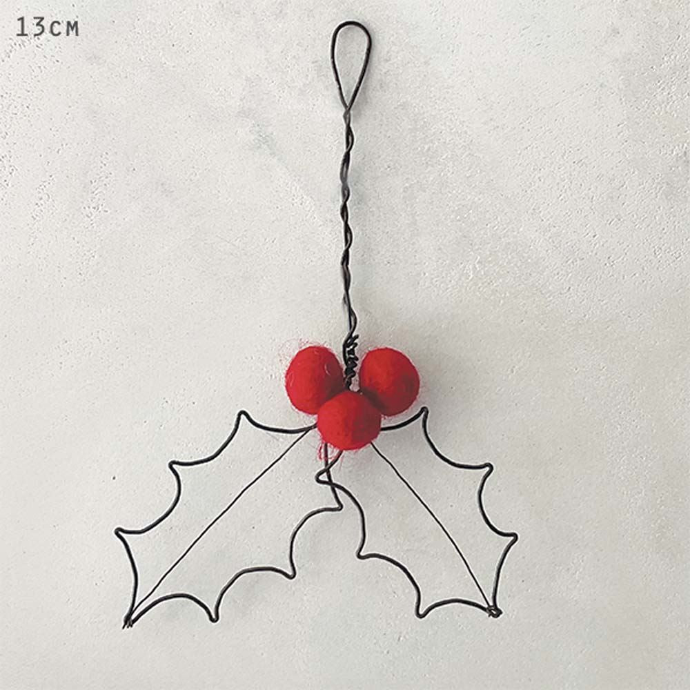 east-of-india-rusty-wire-christmas-hanging-holly-leaf-red-berries|4611C|Luck and Luck| 1