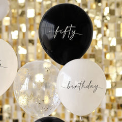 50th-birthday-party-balloon-bundle-black-nude-cream-and-gold-x-5|CN-111|Luck and Luck|2