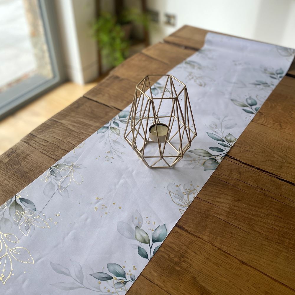 botanical-white-gold-green-foliage-fabric-table-runner-5m|93848|Luck and Luck| 4