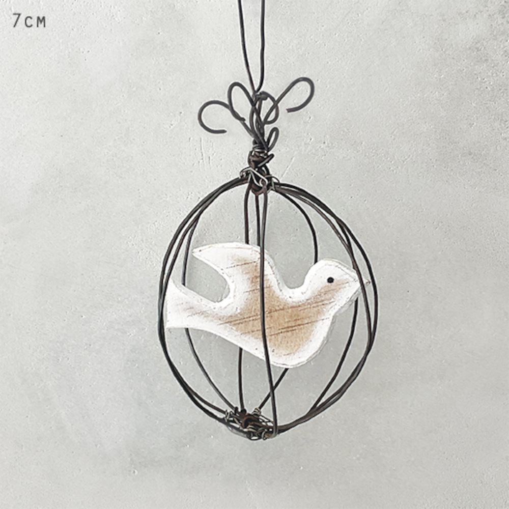 east-of-india-rustic-wire-hanging-christmas-bauble-wooden-dove|3500D|Luck and Luck| 1