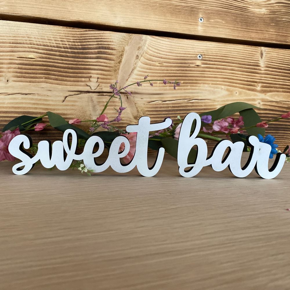 wooden-sweet-bar-standing-table-sign-wedding-party-lowercase-font-1-white|LLWWSBMF1_LC|Luck and Luck| 1