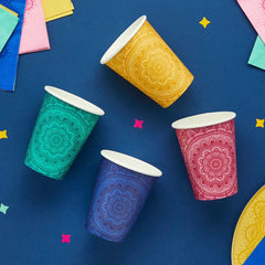 mandala-multi-coloured-paper-party-cups-x-8-diwali-festival|HBHD107|Luck and Luck| 1