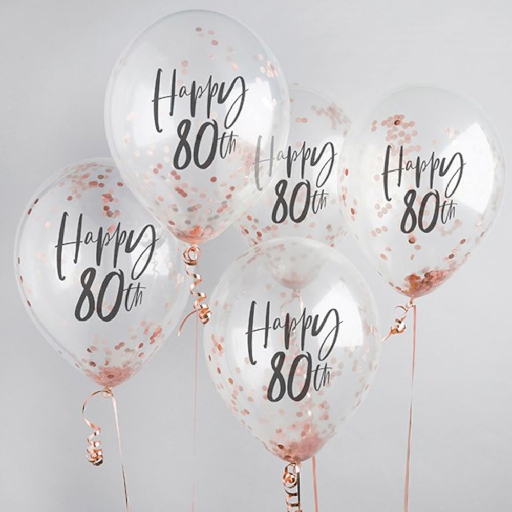 happy-80th-rose-gold-confetti-balloons-5-pack|HBMM223|Luck and Luck| 1