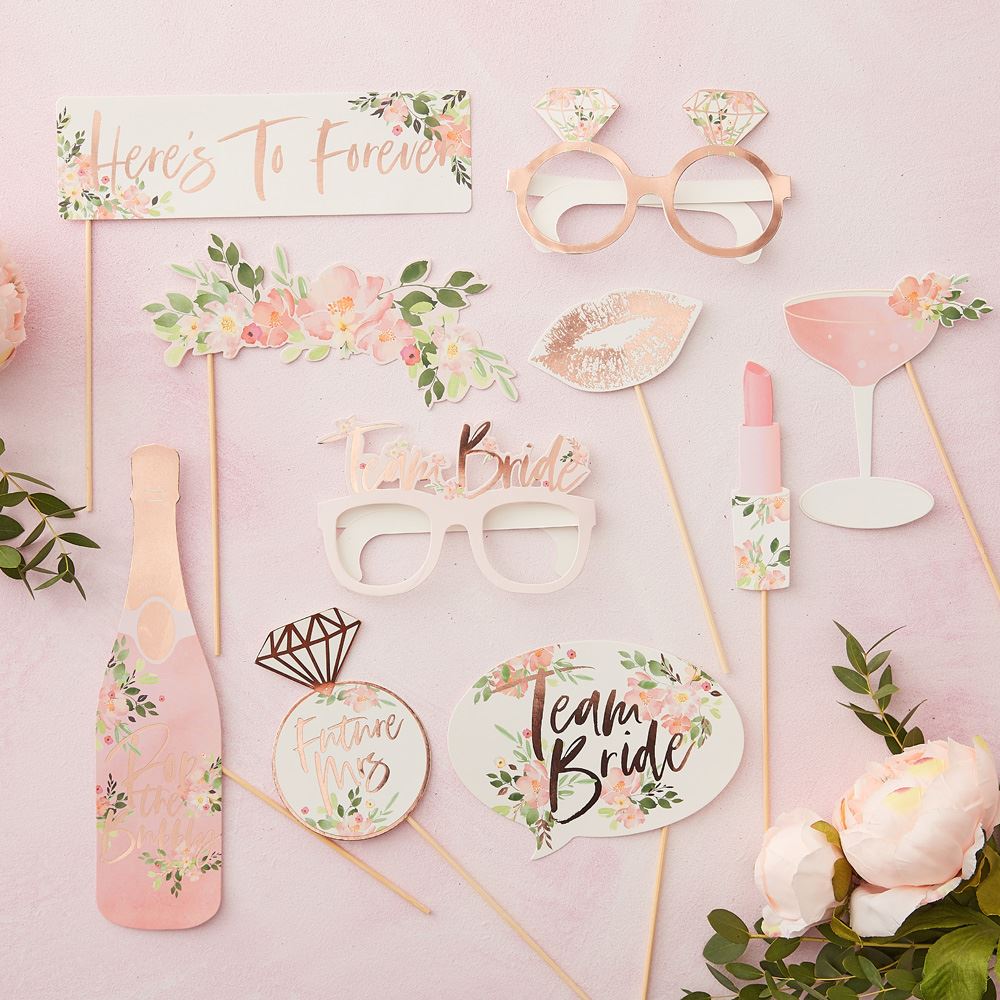 team-bride-floral-hen-party-photo-booth-props-x-10|FH-210|Luck and Luck| 1