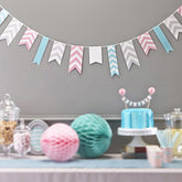 chevron-paper-party-bunting-3-5m-wedding-pink-grey-turquoise-mint-green|CV-204|Luck and Luck| 1