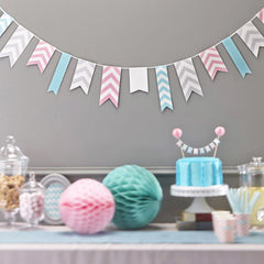 chevron-paper-party-bunting-3-5m-wedding-pink-grey-turquoise-mint-green|CV-204|Luck and Luck| 1