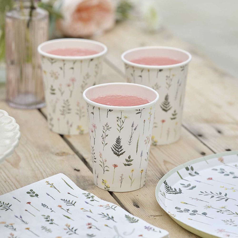 floral-botanical-paper-party-cups-x-8|FLO-101|Luck and Luck| 1
