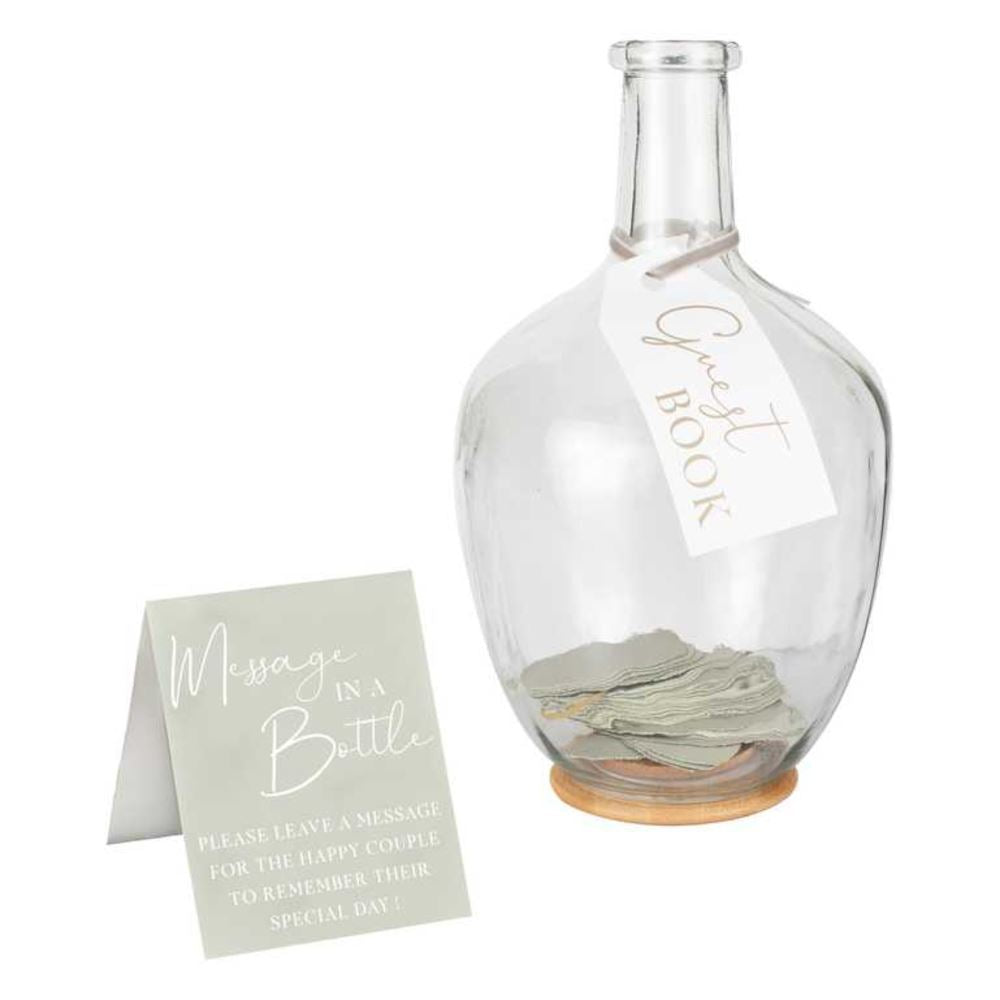 alternative-wedding-guest-book-glass-vase-with-sage-green-leaf-notes|SW-835|Luck and Luck|2