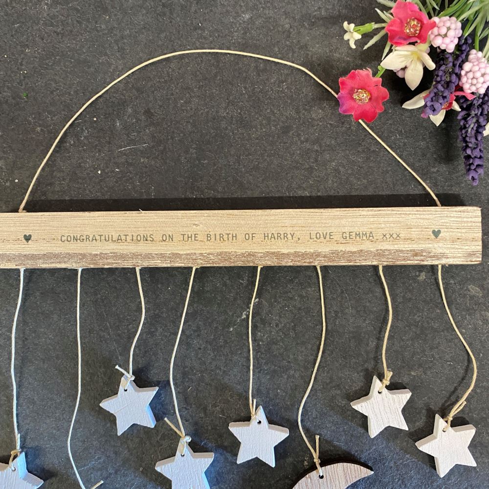 personalised-twinkle-wooden-hanger-with-moon-and-stars-baby-nursery|UV586|Luck and Luck| 1