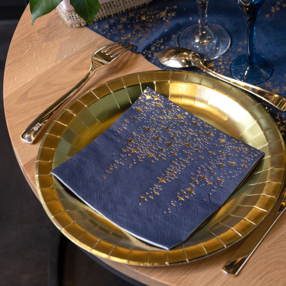 navy-blue-star-christmas-paper-napkins-with-gold-foil-x-10|814700000037|Luck and Luck| 1