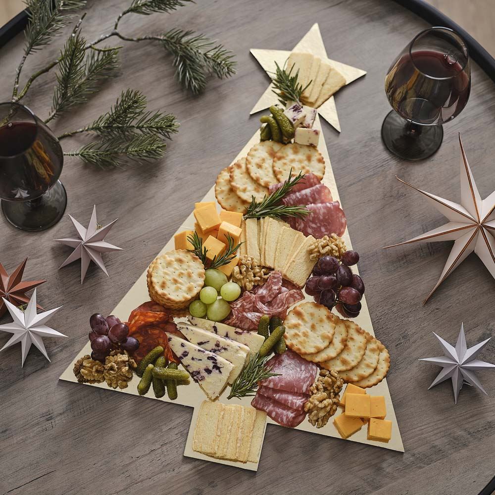 gold-foiled-christmas-tree-shaped-grazing-board-party-tabletop|COS-136|Luck and Luck| 1