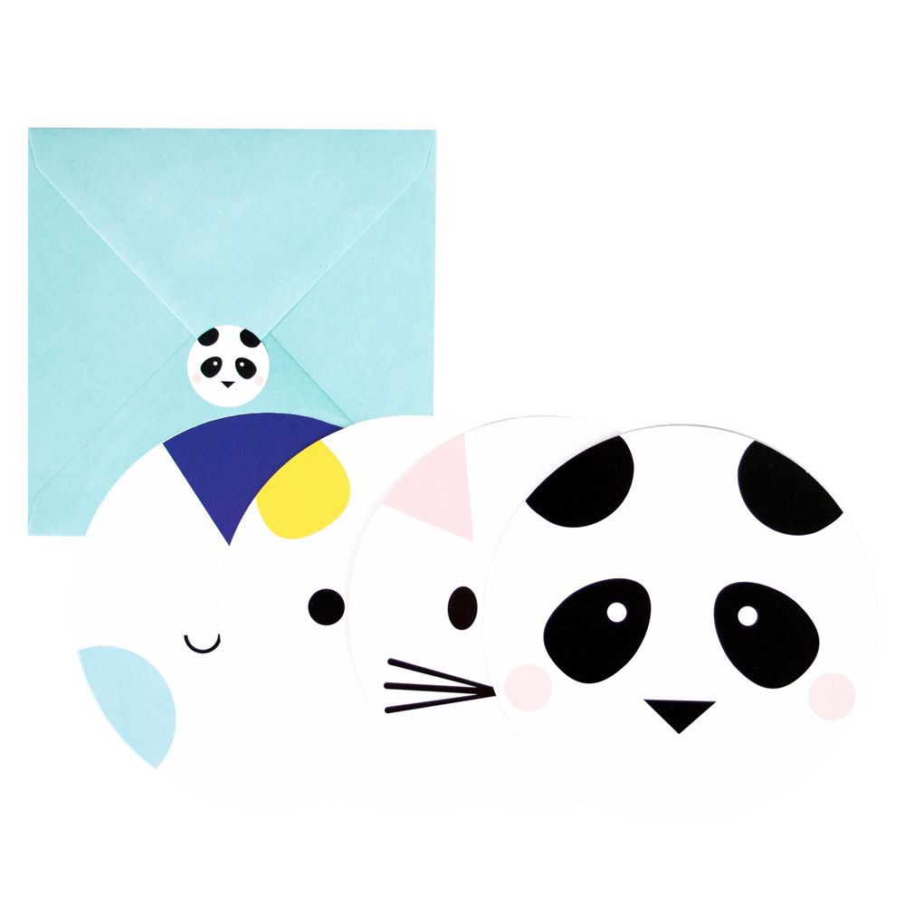 mini-animals-dog-panda-penguin-childresn-party-invites-pack-of-8|MLD-INVIT-MINIANI|Luck and Luck| 1