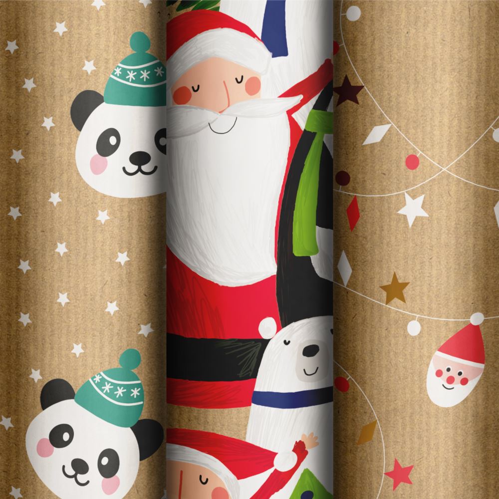 kraft-christmas-wrapping-paper-pandas-santa-christmas-images-3-x-3m|LLRW21CHILD|Luck and Luck| 1