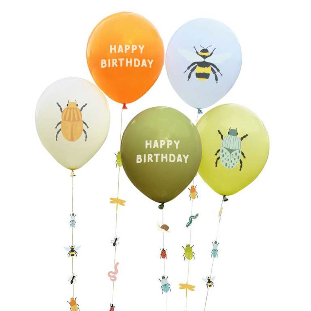 bug-party-birthday-balloons-with-bug-balloon-tails-x-5|BUG-101|Luck and Luck|2