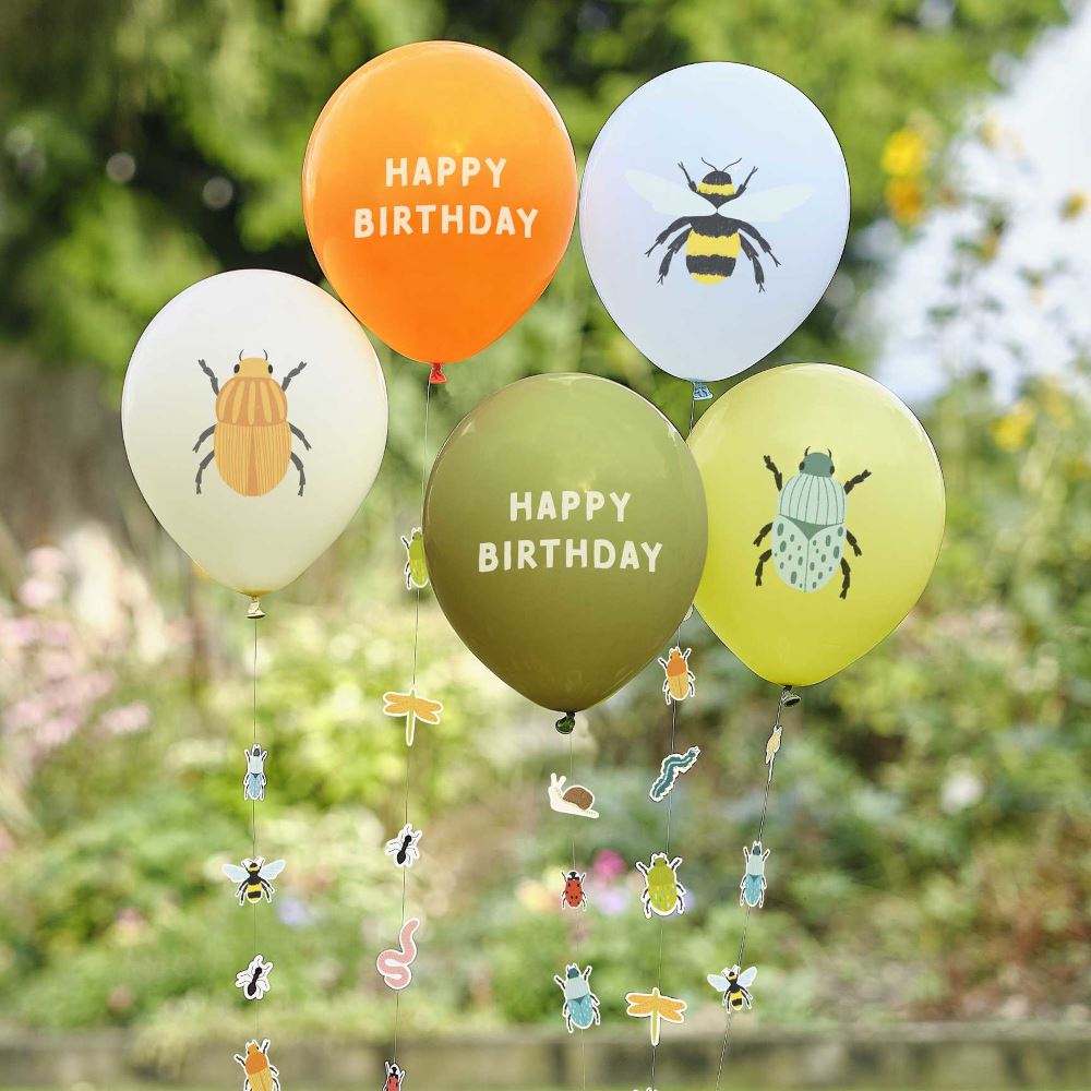 bug-party-birthday-balloons-with-bug-balloon-tails-x-5|BUG-101|Luck and Luck| 1