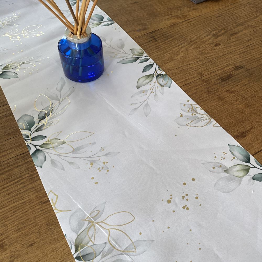 botanical-white-gold-green-foliage-fabric-table-runner-5m|93848|Luck and Luck| 3