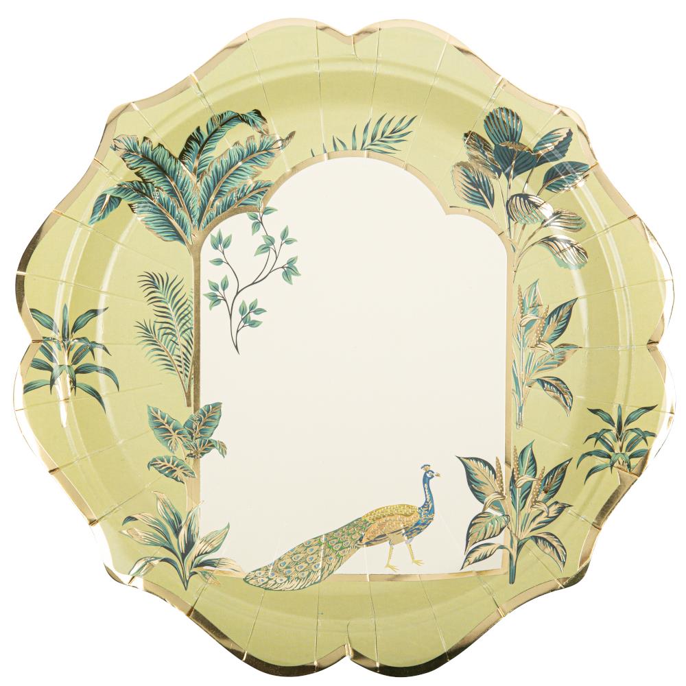 8-green-and-gold-foiled-peacock-paper-party-plates|92331|Luck and Luck|2