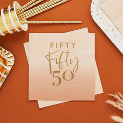 gold-foil-fifty-50th-birthday-peach-ombre-napkins-x-16|HBMB113|Luck and Luck| 1