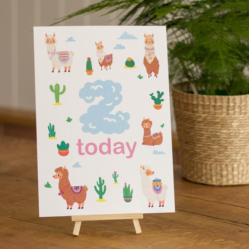 llama-age-2-birthday-sign-and-easel|LLSTWLLAMA2A4|Luck and Luck| 1