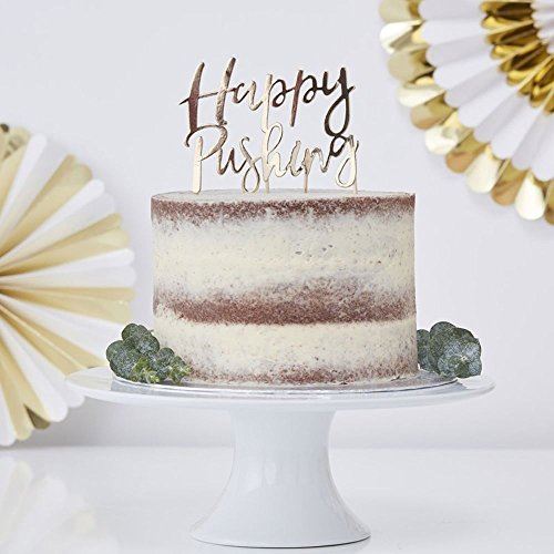 gold-foiled-happy-pushing-cake-topper-oh-baby-shower|OB121|Luck and Luck| 1