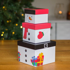 stackable-christmas-snowman-gift-boxes-3-pack|X-31112-BXC|Luck and Luck|2