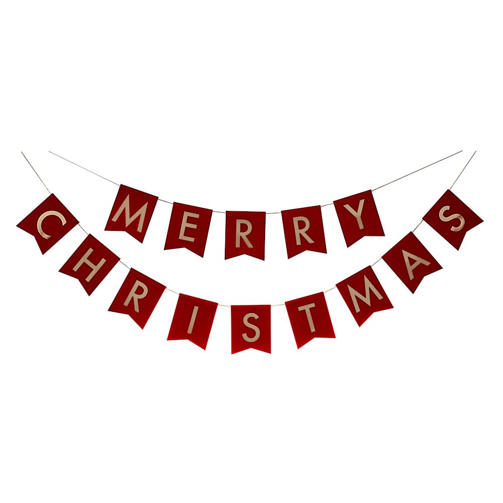 gold-foiled-red-velvet-merry-christmas-bunting-4m|RED-511|Luck and Luck|2