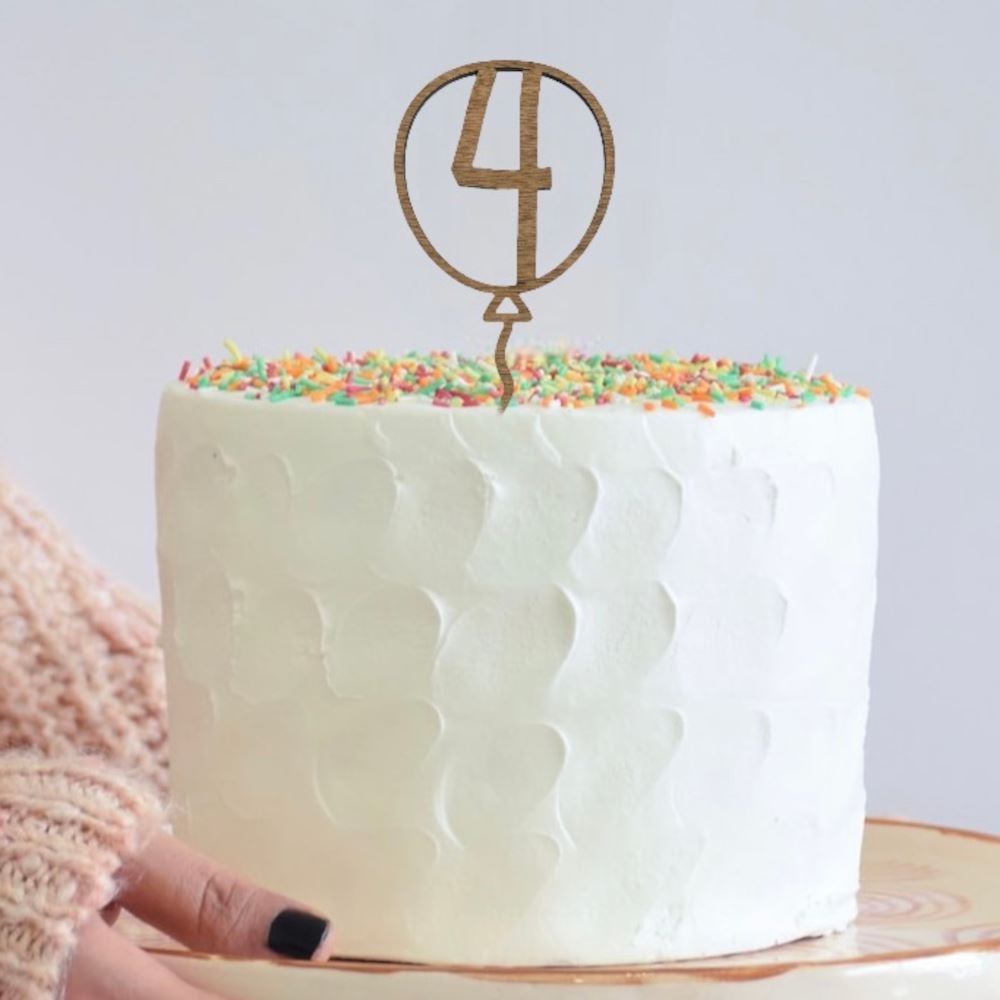 oak-veneer-number-4-balloon-birthday-cake-topper|LLWWBALLOON4CTO|Luck and Luck| 1