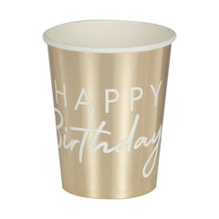 gold-happy-birthday-paper-party-cups-x-8|MIX245|Luck and Luck|2