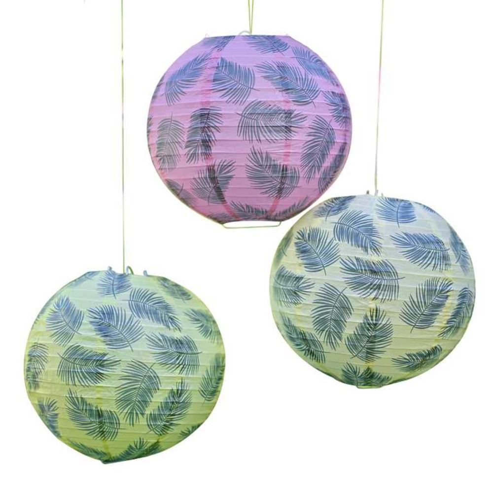 hawaiian-palm-leaf-paper-lanterns-x-3-tropical-party-decoration|TI-109|Luck and Luck|2