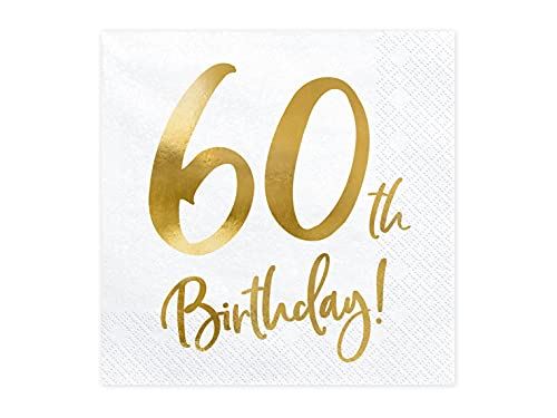 60th-birthday-party-paper-napkins-x-20-white-and-gold|SP33-77-60-008|Luck and Luck|2