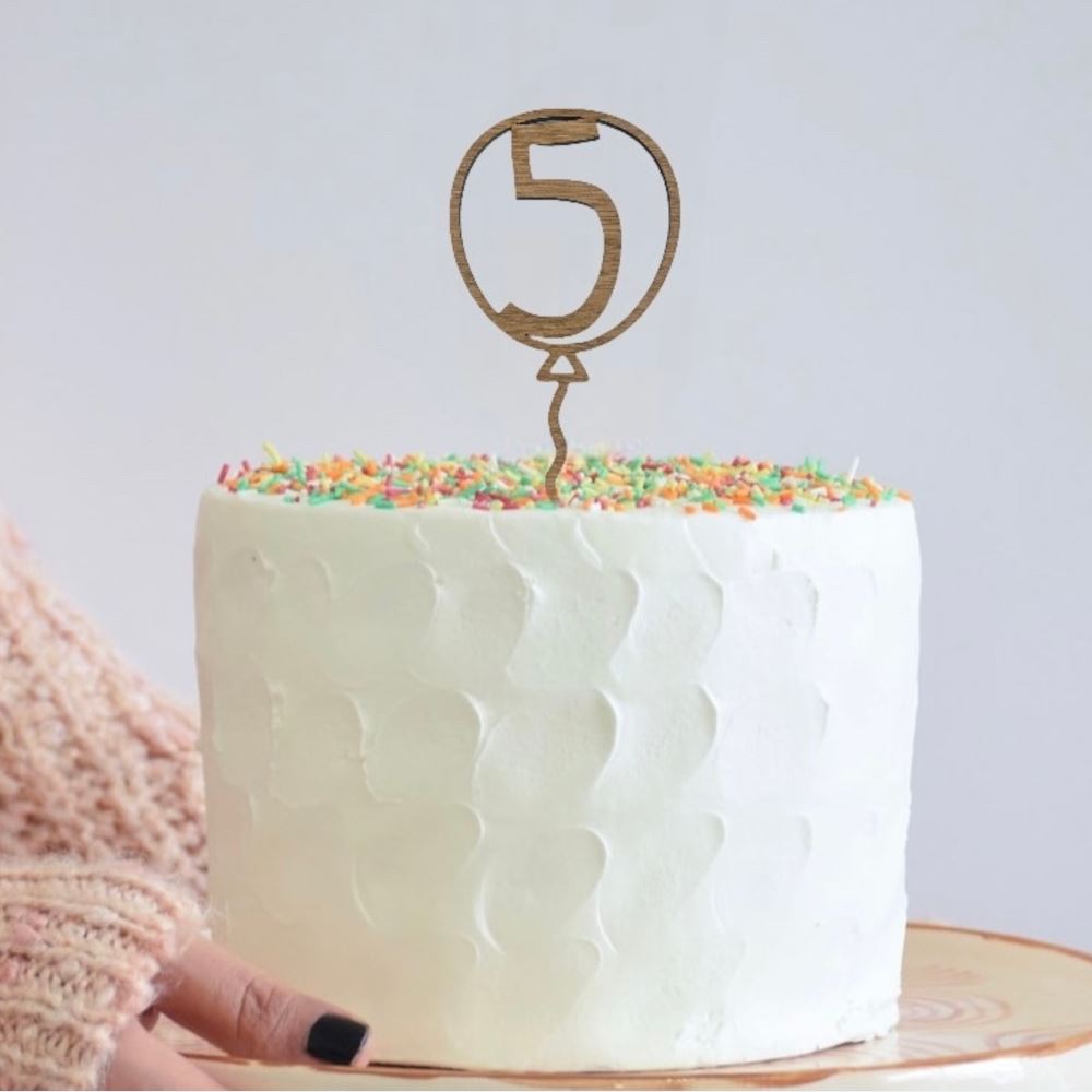 oak-veneer-number-5-balloon-anniversary-cake-topper|LLWWBALLOON5CTO|Luck and Luck| 1