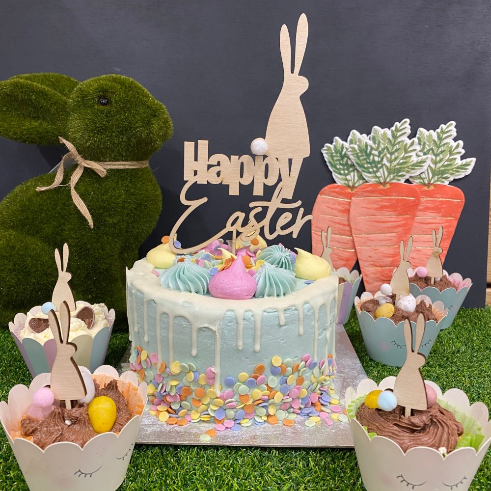 6-bunny-cupcake-toppers-with-pom-poms-and-happy-easter-cake-topper|LLWWHEBUNNYSET|Luck and Luck| 1