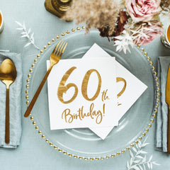 60th-birthday-party-paper-napkins-x-20-white-and-gold|SP33-77-60-008|Luck and Luck| 1