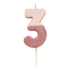 rose-gold-glitter-candle-number-3|BDAY-CANDLE-RG-3|Luck and Luck| 1