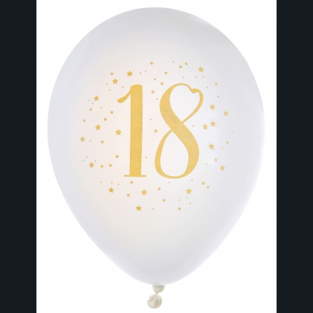 white-and-gold-age-18-party-balloons-x-8|657100000018|Luck and Luck|2