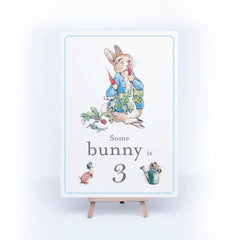 peter-rabbit-some-bunny-is-3-card-and-easel-3rd-birthday-decoration-sign|LLSTWPR3A4|Luck and Luck|2