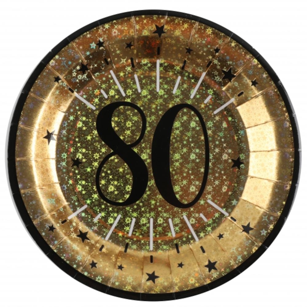 black-and-gold-age-80th-birthday-paper-plates-x-10|678900000080|Luck and Luck| 1