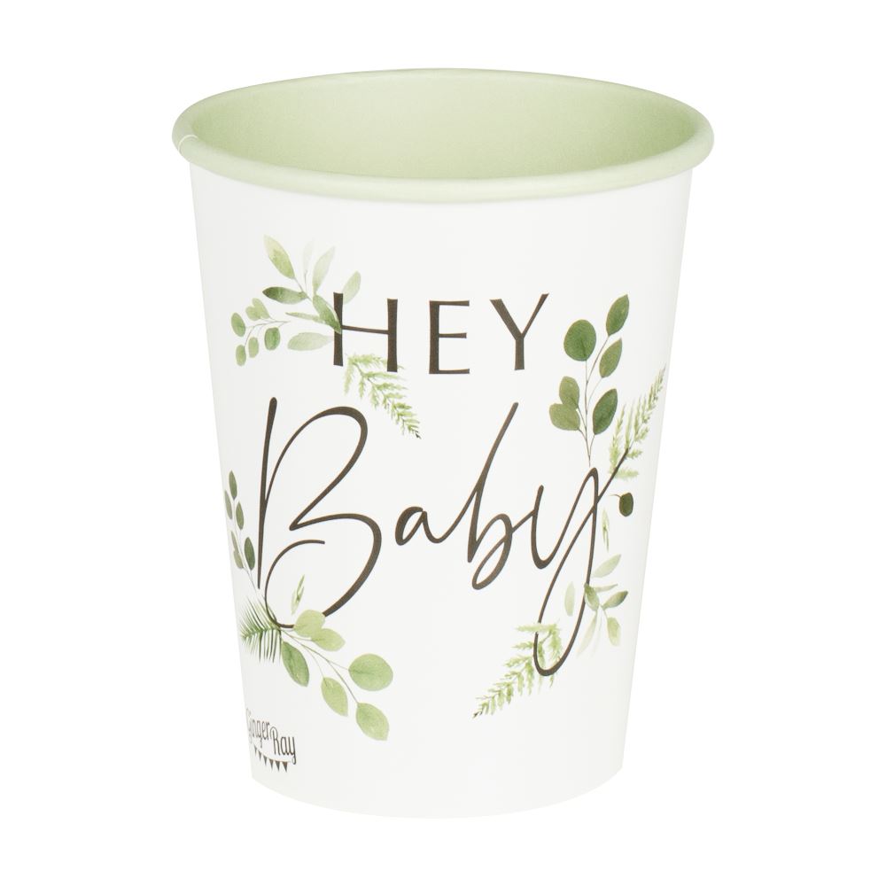 botanical-hey-baby-shower-paper-party-cups-x-8|BAB120|Luck and Luck|2