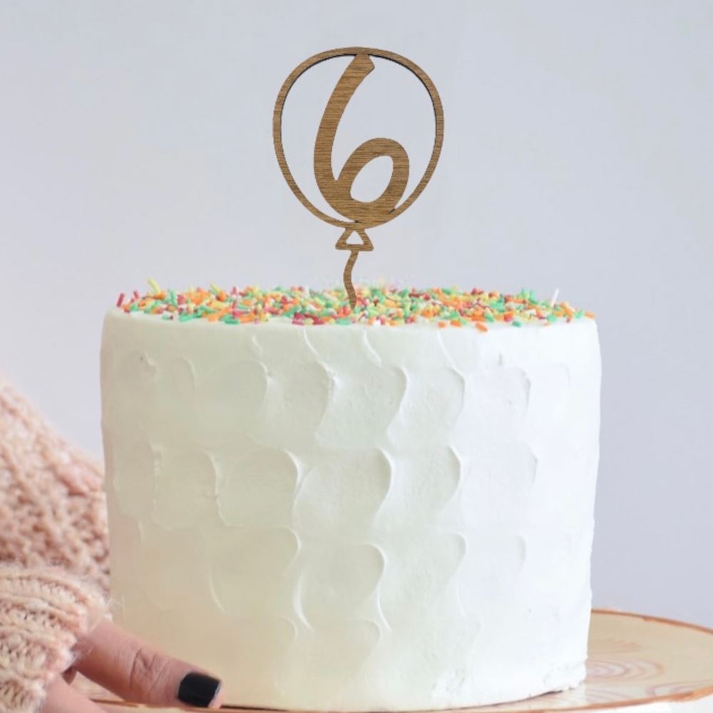 oak-veneer-number-6-balloon-birthday-cake-topper|LLWWBALLOON6CTO|Luck and Luck| 1