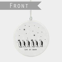 east-of-india-flat-porcelain-bauble-let-it-snow-penguins-christmas-decoration|6533|Luck and Luck|2