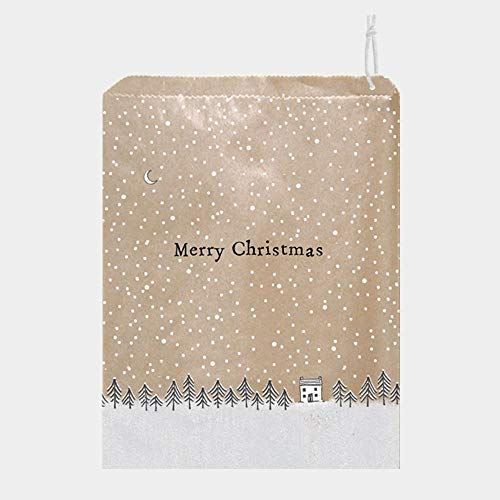 east-of-india-brown-paper-gift-bags-merry-christmas-with-trees-x-50|5011|Luck and Luck|2