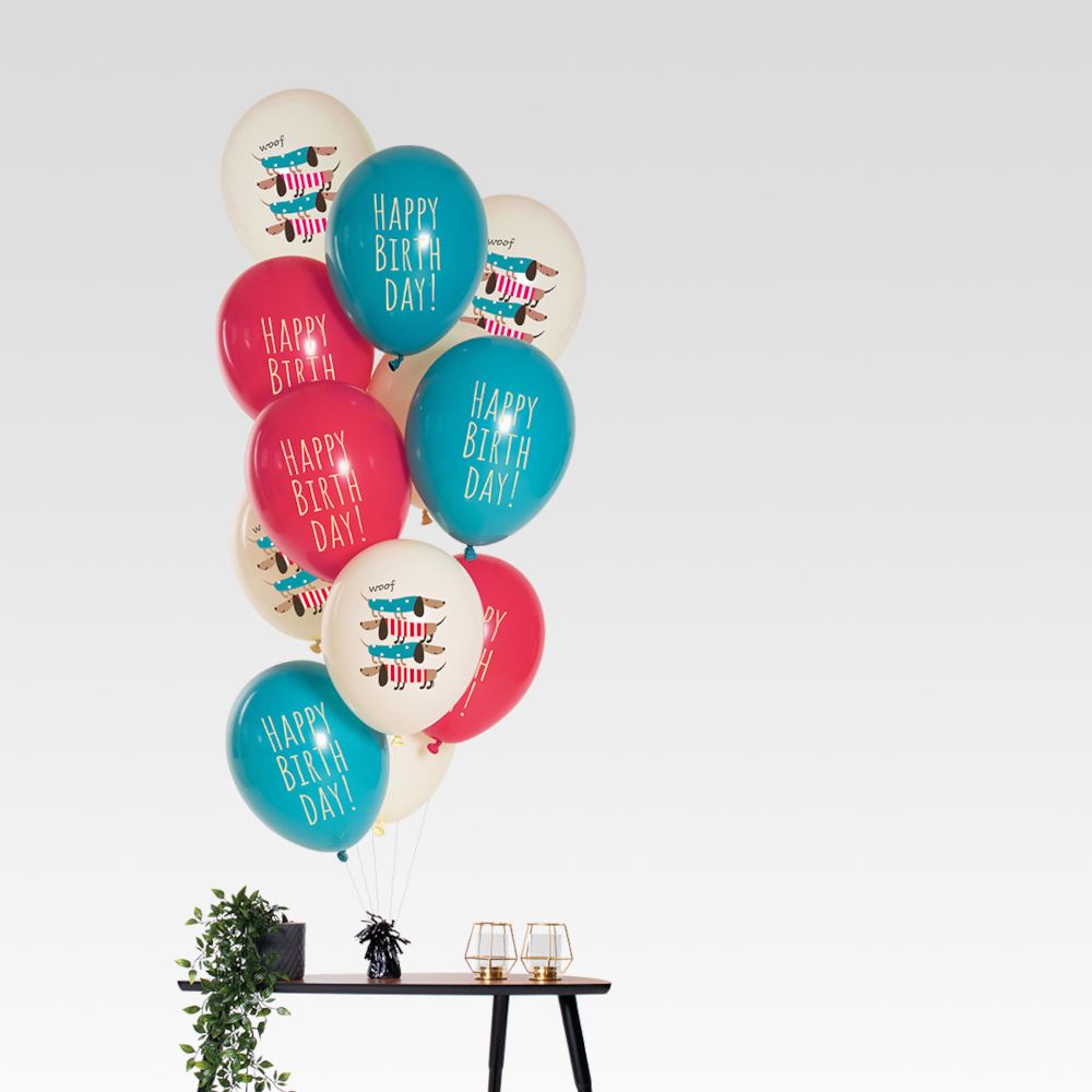 sausage-dog-happy-birthday-balloons-set-of-12|25136|Luck and Luck| 1