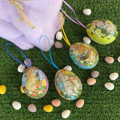 vintage-style-rabbit-small-hanging-easter-egg-tins-x-4-fill-your-own|MT3390|Luck and Luck| 1