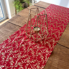 red-and-gold-muslin-vine-flowers-material-table-runner-28cm-x-3m|94195|Luck and Luck|2
