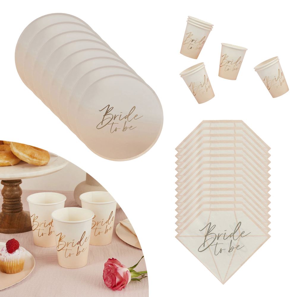 bride-to-be-hen-party-pack-paper-plates-napkins-cups-for-8||Luck and Luck| 1