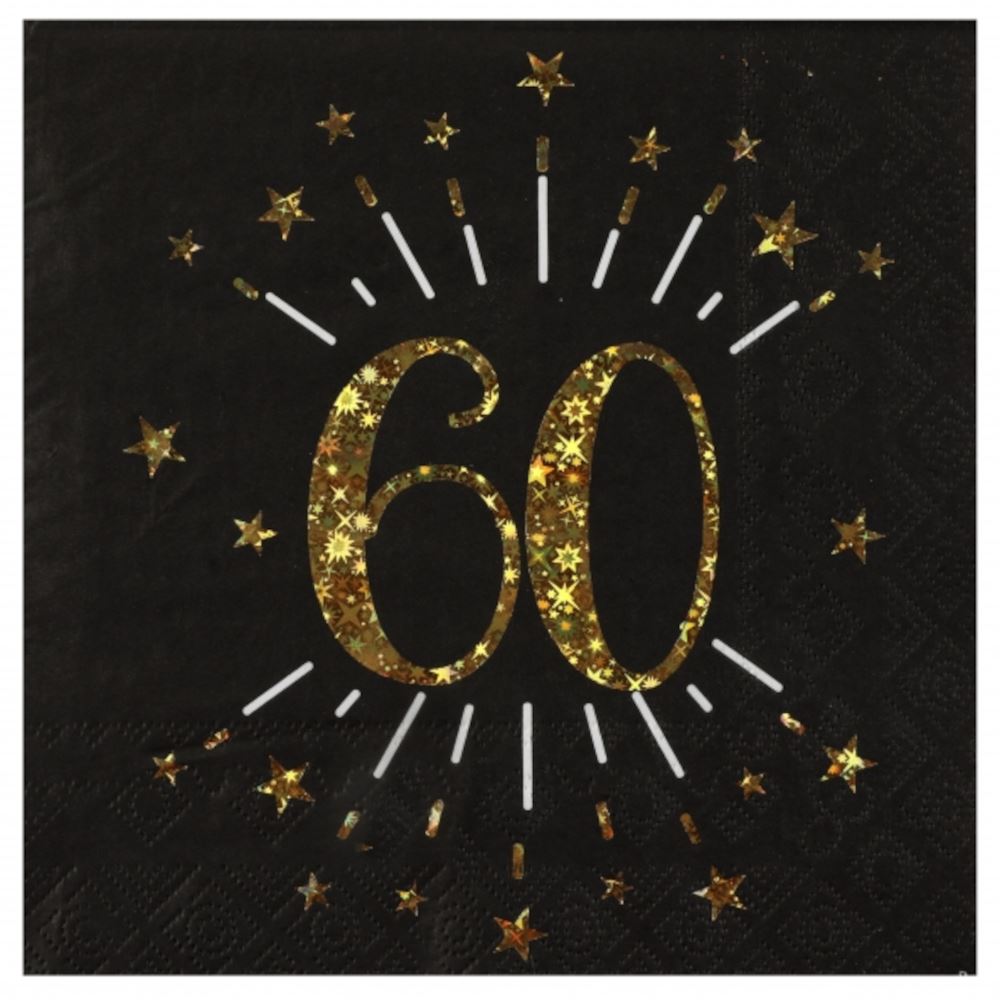 age-60th-birthday-black-gold-paper-party-napkins-x-10|679000000060|Luck and Luck| 1