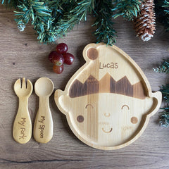 personalised-christmas-elf-bamboo-plate-spoon-fork-childrens-gift|LLWWJQYXM005SF|Luck and Luck| 1